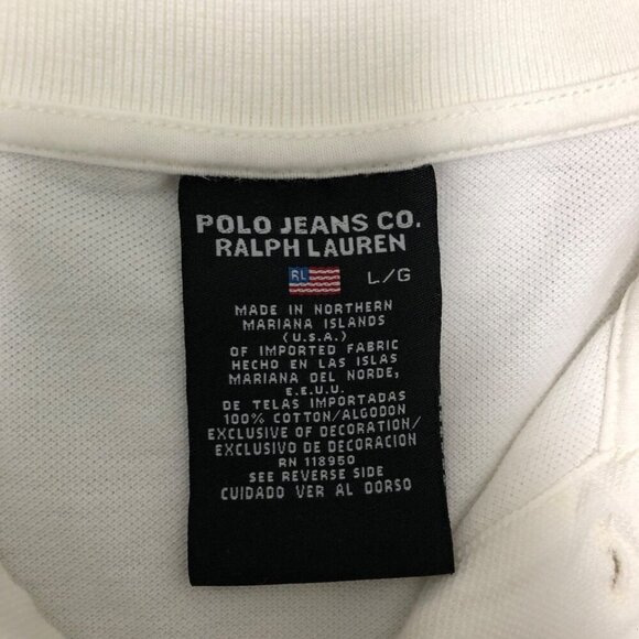 Ralph Lauren Polo Jeans Co. Polo Shirt White 100% Cotton Collared Shirt 3 Button - Picture 8 of 9